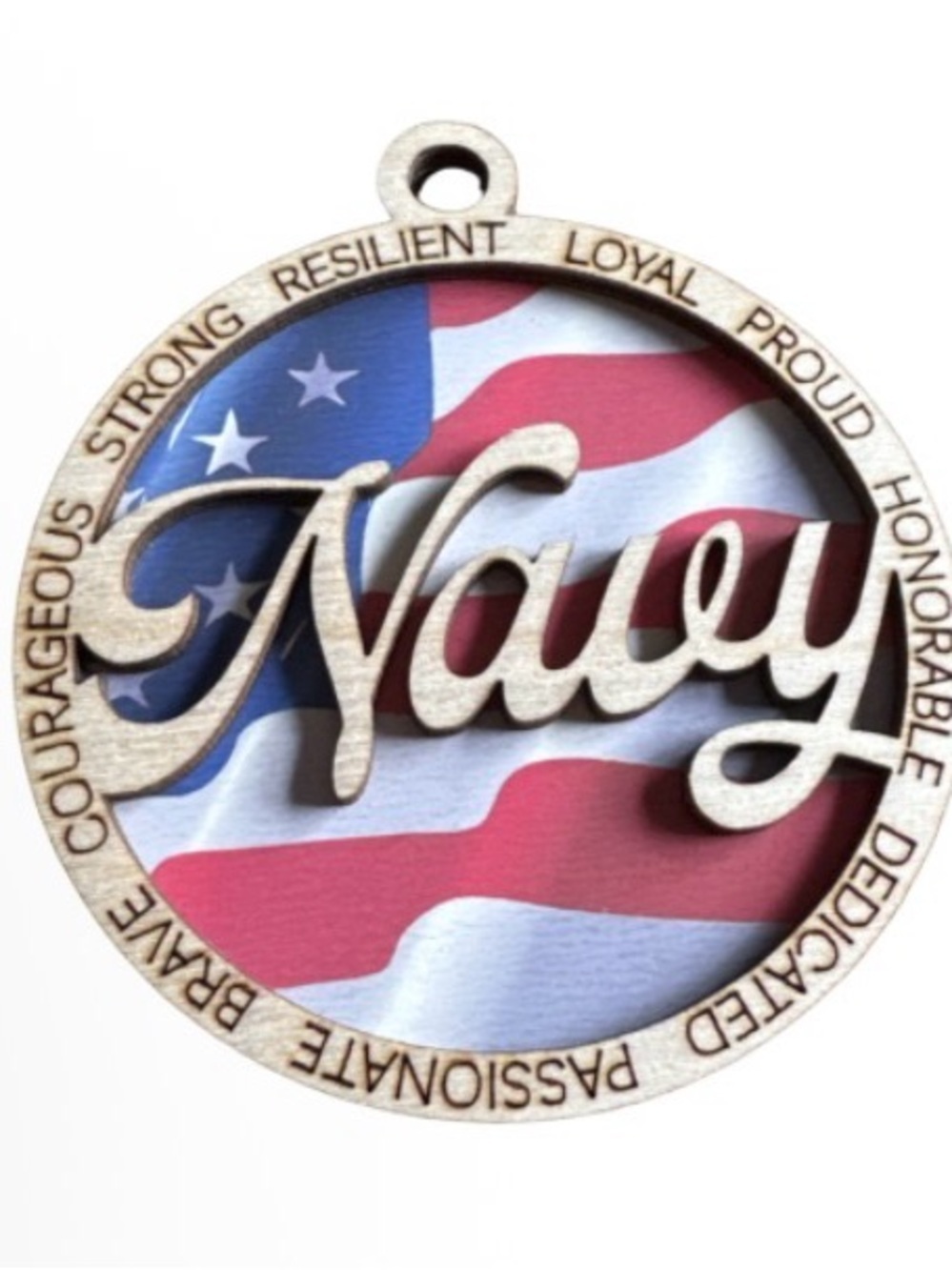 Navy Patriotic Wooden Ornament - Red White Blue